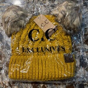 C.C Kids or Adult Mustard Yellow Double Pom Beanie